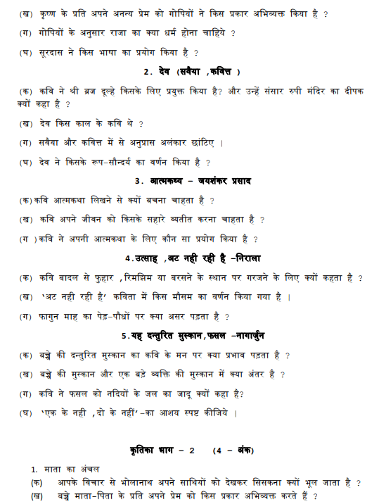 CBSE Class 10 Hindi Guess Questions